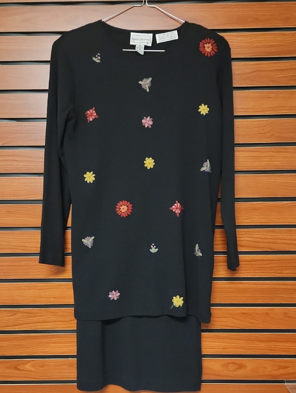 Karin Stevens Black Floral Embroidered Dress Set